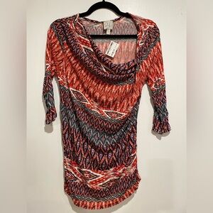 Women's Red and Blue Patterned Blouse